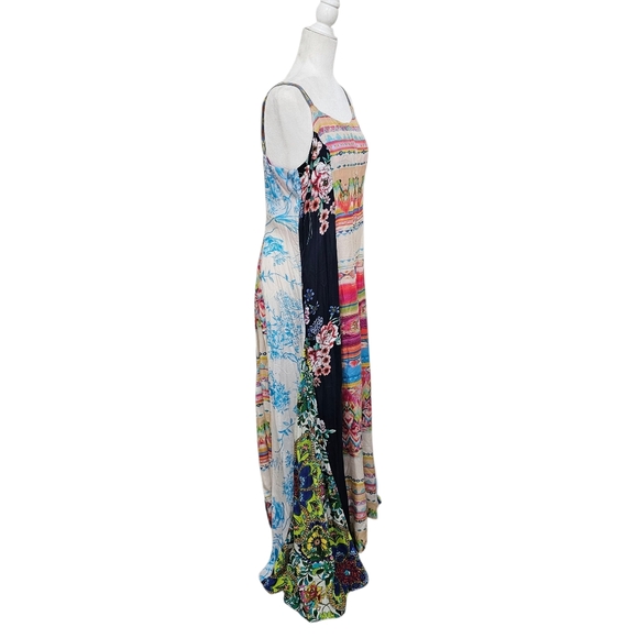 Johnny Was Silk Boho Maxi Dress Buttondown Sleeveless Multi Print Rare Medium - Picture 4 of 17